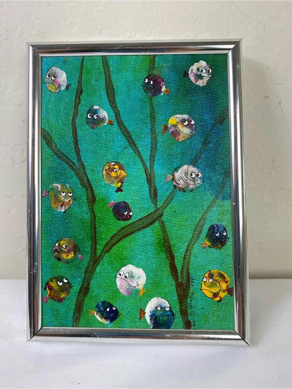 Playful Teal Fish original Art by Don Marsh signed Whimsical